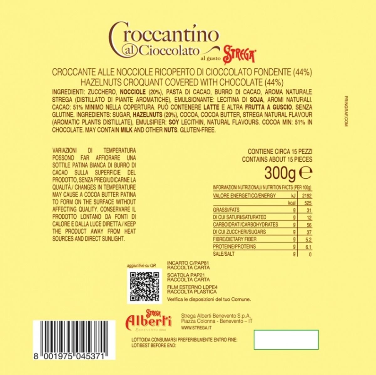 Strega Alberti Croccantino al cioccolato strega 300 gr