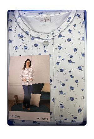 Silvia Pigiama donna aperto calibrato stampa floreale in cotone caldo interlock 100% _1