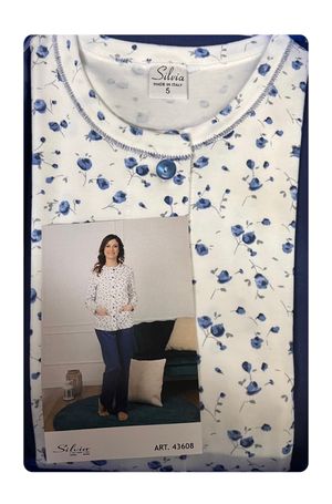 Silvia Pigiama donna aperto stampa floreale in cotone caldo interlock 100% _1