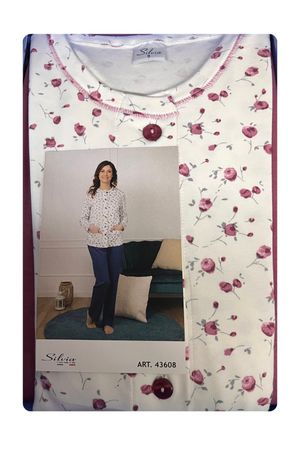 Silvia Pigiama donna aperto calibrato stampa floreale in cotone caldo interlock 100% _0