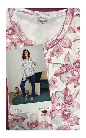Silvia  Pigiama serafino donna stampa floreale 100% cotone interlock_0