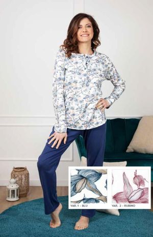 Silvia  Pigiama serafino donna stampa floreale 100% cotone interlock_desktop_2